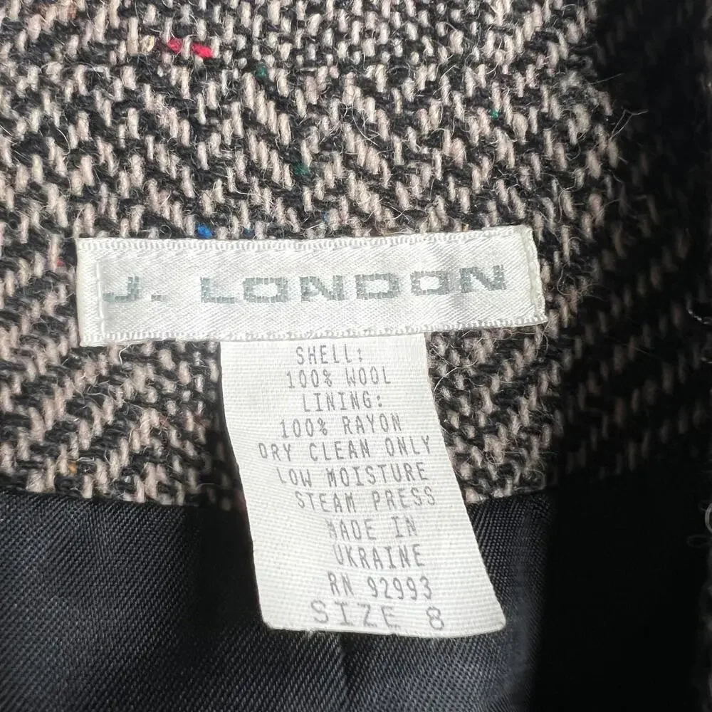 90s Vintage J. London‎ Women’s Wool Tweed Jacket Size 8 – Made in Ukraine